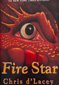 Book cover of 'Fire Star' by Chris d'Lacey with a red eye design on a white background