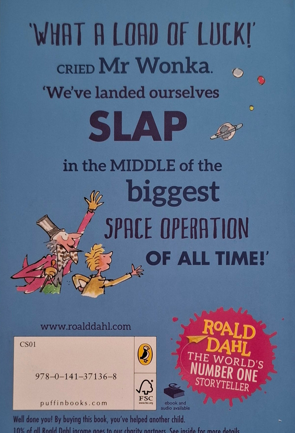 Book cover with text and characters from Roald Dahl's 'Charlie and the Chocolate Factory' series.