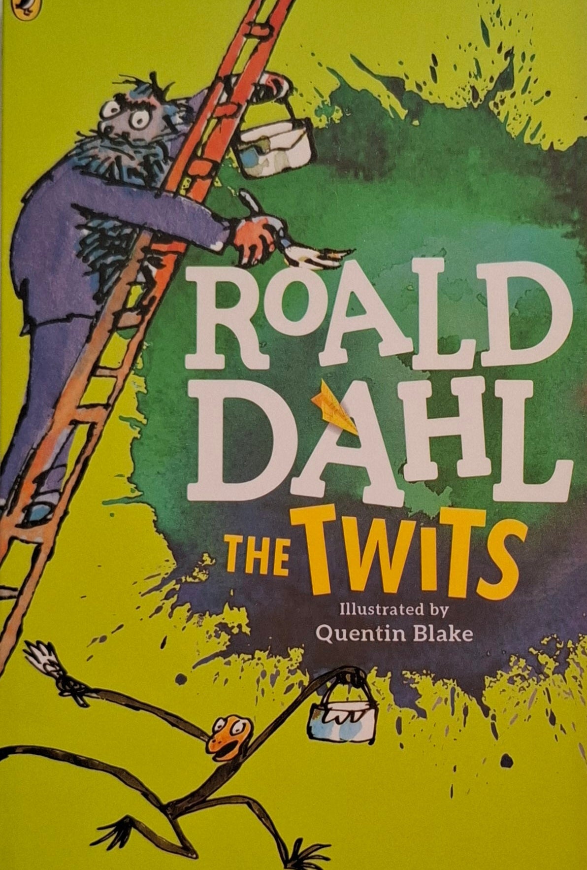 Book cover of 'The Twits' by Roald Dahl with a green background and character illustrations.