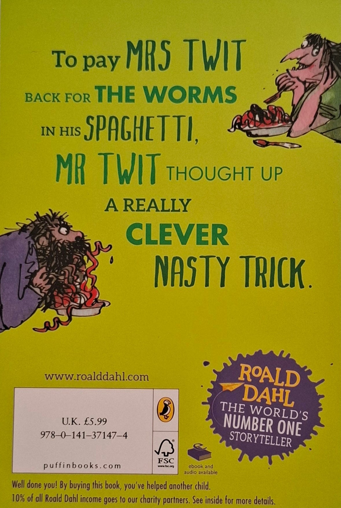 Book cover of 'The BFG' by Roald Dahl with a green background and cartoon characters.