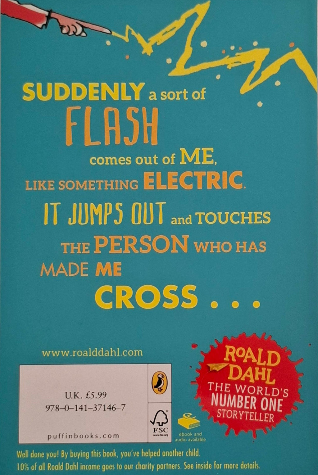 Book cover with Roald Dahl text and illustration on a blue background